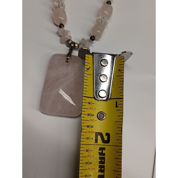 Vtg Pink Rose Quartz Bead Pendant Chocker Necklace - Picture 4 of 9